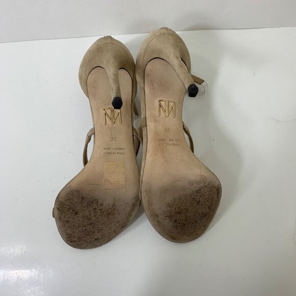 Tamara Mellon Reverse Frontline Champagne Suede Stilleto Heels Size 8 - Picture 7 of 8